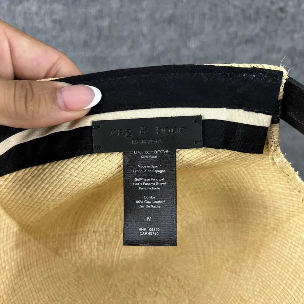 Rag & Bone Womens Medium Leather Trimmed Straw Baseball Hat Cap Summer Resort